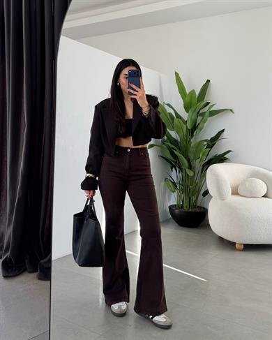 Kahve İspanyol Paça Jean