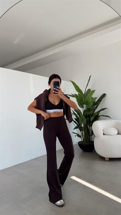 Kahve İspanyol Paça Tayt