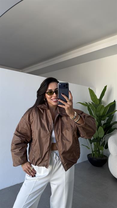 Kahve Kapitone Astarlı Bomber Mont