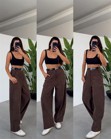 Kahve Kemerli Havuç Pantolon