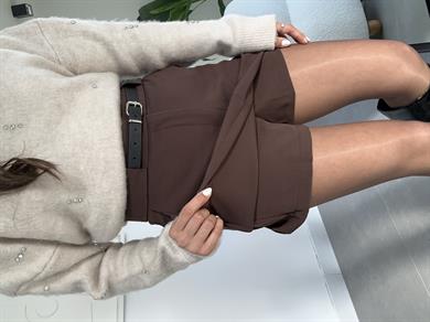 Kahve Kemerli Şort Etek