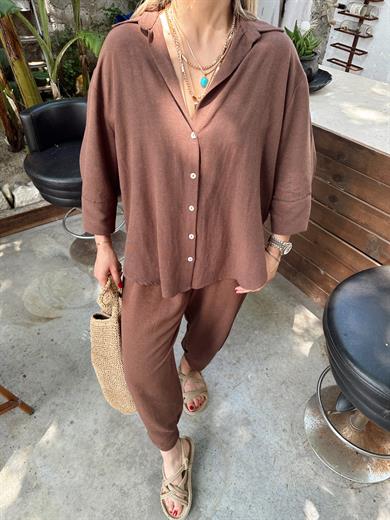 Kahve Keten Gömlek