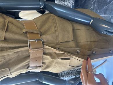 Kahve Keten Kemerli Elbise