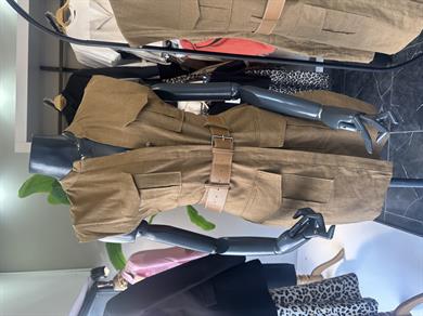 Kahve Keten Kemerli Elbise