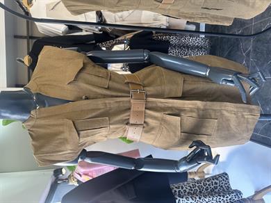 Kahve Keten Kemerli Elbise