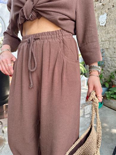 Kahve Keten Pantolon