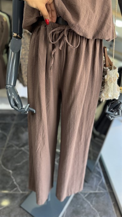 Kahve Keten Pantolonlu Takım