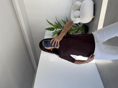 Kahve Kısa Kollu Triko Kazak