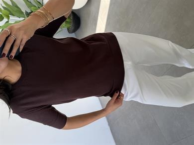 Kahve Kısa Kollu Triko Kazak