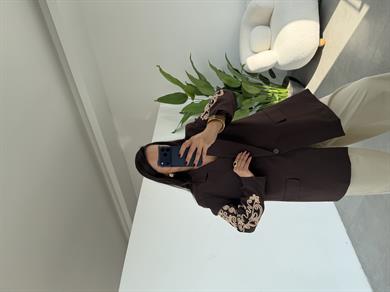 Kahve Kol Nakış Detaylı Vatkalı Ceket