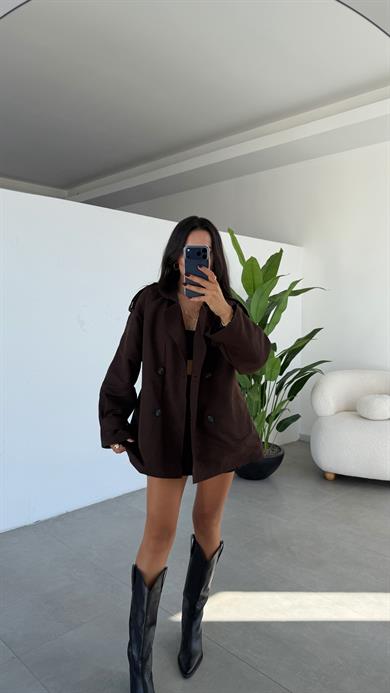 Kahve Kuşak Detaylı Trençkot