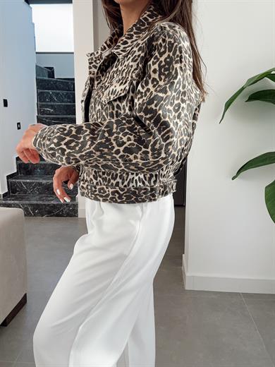 Kahve Leopar Desen Kısa Mont