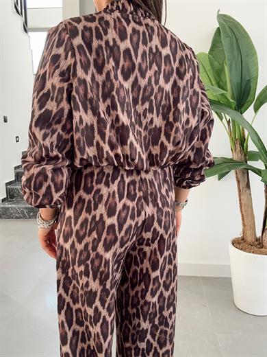 Kahve Leopar Desenli Bomber Ceket