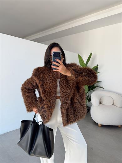 Kahve Leopar Desenli Kürk