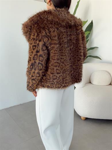 Kahve Leopar Desenli Kürk