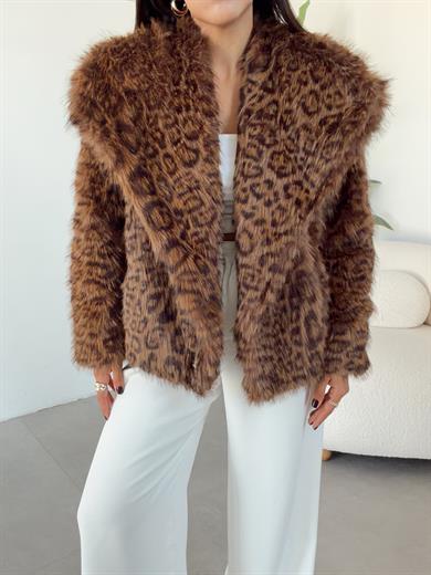 Kahve Leopar Desenli Kürk