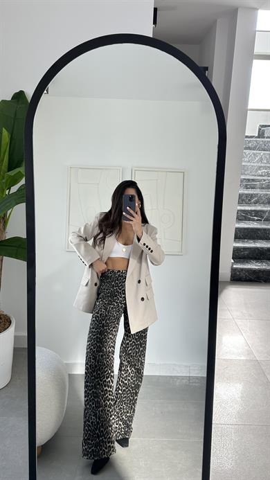 Kahve Leopar Desenli Pantolon