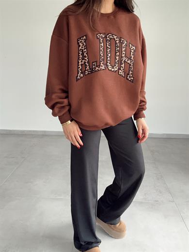 Kahve Leopar Detaylı Sweat