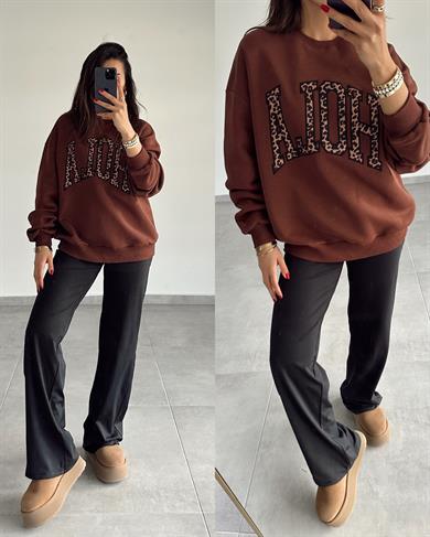 Kahve Leopar Detaylı Sweat