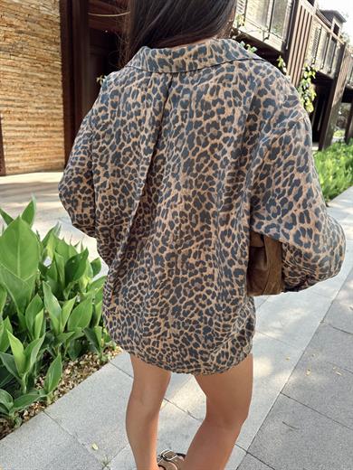 Kahve Leopar Oversize Gömlek
