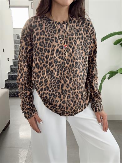 Kahve Leopar Uzun Kol Tişört