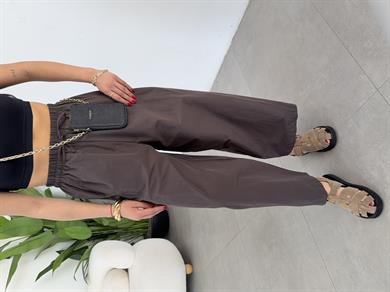 Kahve Marina Kumaş Cepli Parçalı Boru Paça Pantolon