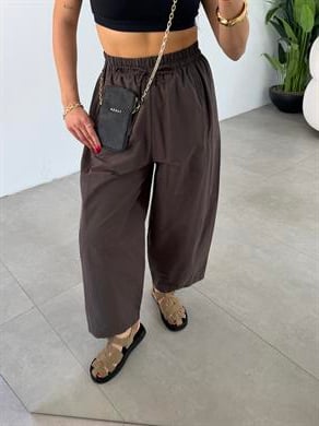 Kahve Marina Kumaş Cepli Parçalı Boru Paça Pantolon