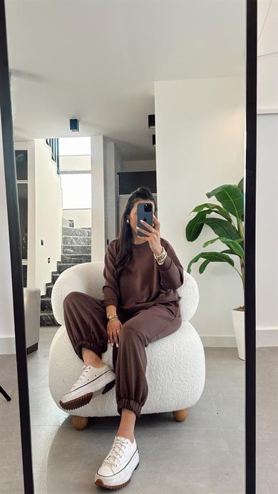 Kahve Modal Kumaş Sırt Detaylı Takım