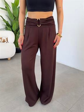 Kahve Modal Önü Tokalı Pantolon