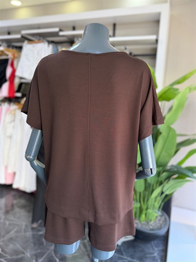 Kahve Modal Şortlu Tshirt Takım