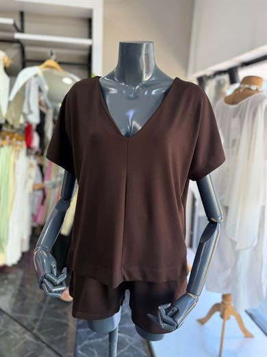 Kahve Modal Şortlu Tshirt Takım