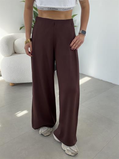 Kahve Modal Yan Pileli Palazzo Pantolon