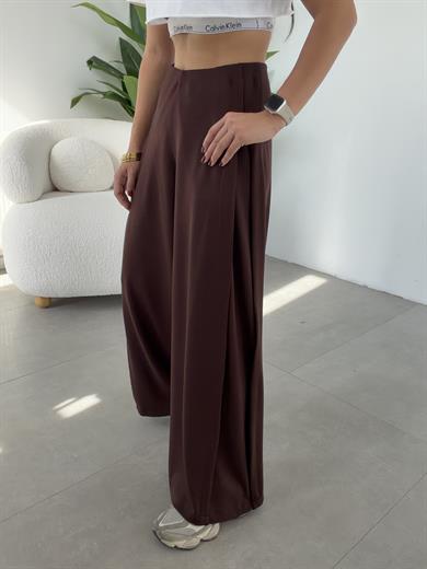 Kahve Modal Yan Pileli Palazzo Pantolon