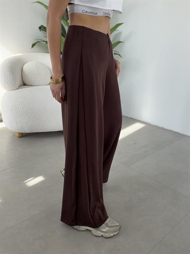 Kahve Modal Yan Pileli Palazzo Pantolon