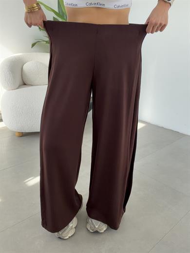 Kahve Modal Yan Pileli Palazzo Pantolon