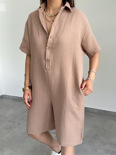 Kahve Müslin Yakalı Tulum