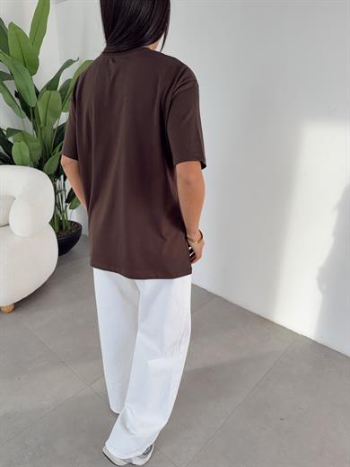 Kahve Ny Teddy Nakışlı Bisiklet Yaka Tshirt