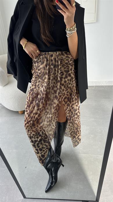 Kahve Önden Büzgülü Etek