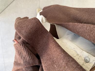 Kahve Önü Açık Şal Yaka Hırka