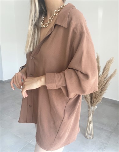 Kahve Oversize Cepli Gömlek