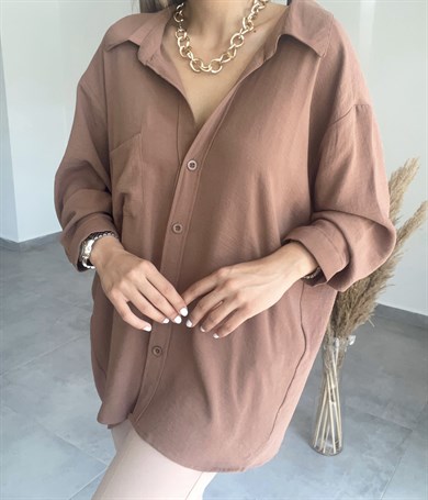 Kahve Oversize Cepli Gömlek