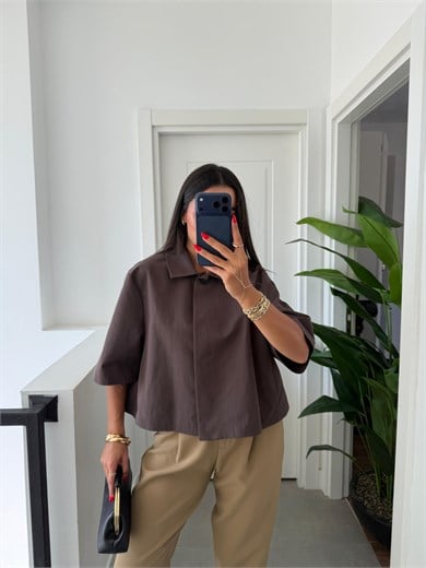 Kahve Oversize Crop Ceket