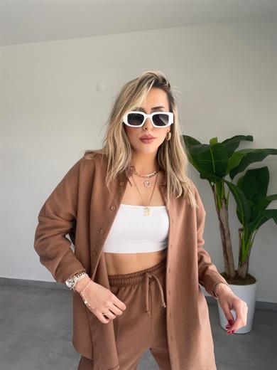 Kahve Oversize Gömlek Takım