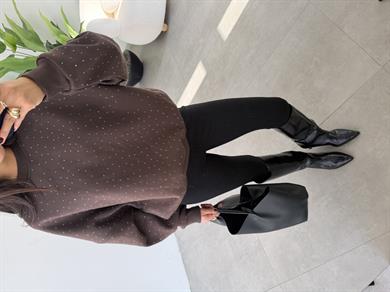 Kahve Oversize Taşlı Sweatshirt