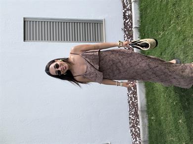 Kahve Pamuk Dantel Askılı Elbise