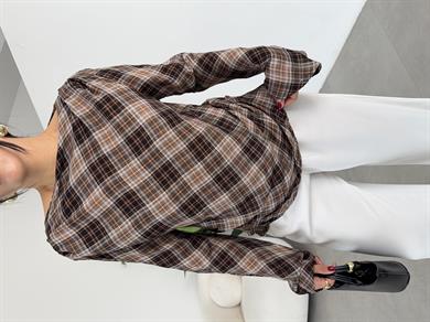 Kahve Pilili Kareli Bluz