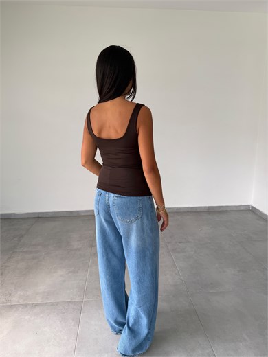 Kahve Polyamid V Yaka Kolsuz Body