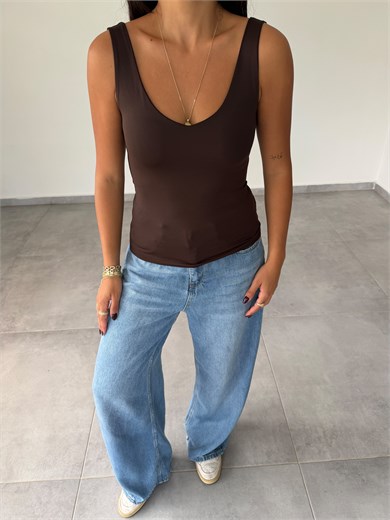 Kahve Polyamid V Yaka Kolsuz Body