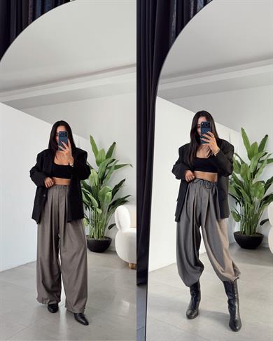 Kahve Pötikareli Bel Ve Paça Lastik Detaylı Pantolon