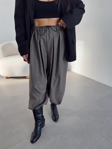 Kahve Pötikareli Bel Ve Paça Lastik Detaylı Pantolon